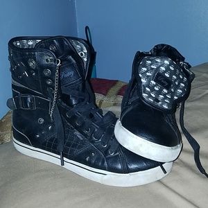 Size 10 PU stud/chain/belt convertible boots/shoes